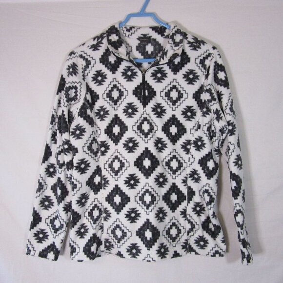 Eddie Bauer Navajo Tribal Aztec 1/4 Zip White Fleece Sweater Women's Large - Picture 1 of 5
